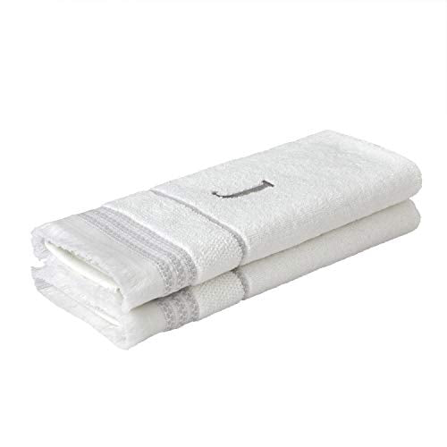 SKL Home Casual Monogram Hand Towel Set, J, 16x26, White 2 Pack - color: Casual Monogram Hand Towel Set, size: Hand Towel Set, style: J