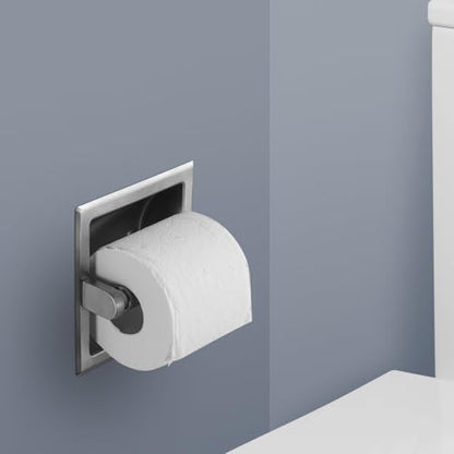 JunSun Recessed Toilet Paper Holder Brushed Nickel Stainless Steel Toilet Paper Roll Holder Tissue Holder Modern Tissue Roll Holder 6" X 6" Square Jumbo Mega Roll Holder Rear Mounting Bracket Included - color: Brushed Nickel