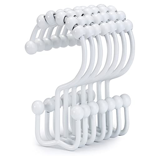 Shower Curtain Hooks, Goowin Shower Curtain Rings, Stainless Steel Shower Curtain Hooks Rust Proof Free Sliding Double Shower Hooks for Curtain, Shower Curtains & Liners (White) - color: White