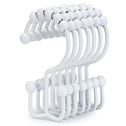Shower Curtain Hooks, Goowin Shower Curtain Rings, Stainless Steel Shower Curtain Hooks Rust Proof Free Sliding Double Shower Hooks for Curtain, Shower Curtains & Liners (White) - color: White