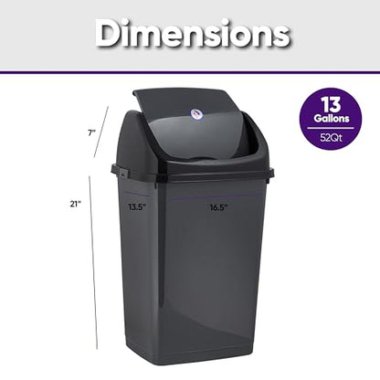 Superio 13 Gallon Plastic Swing Lid Trash Can, Grey/Black 2 Pack, Ideal for Home, Office, Garage, Patio, and Outdoor Use - size: 13 Gallon, style: 2 Pack