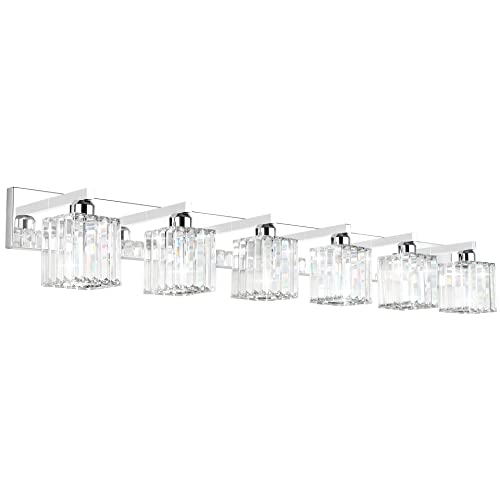 Aipsun Bathroom Vanity Light Fixtures 6 Light Chrome Vanity Light for Bathroom Crystal Vanity Lighting Fixtures (Exclude Bulb) - color: Chrome, size: 49 inch