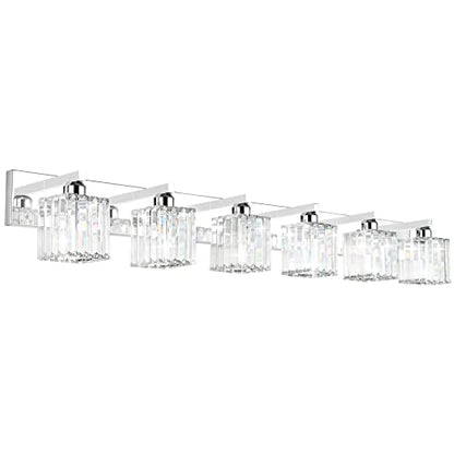 Aipsun Bathroom Vanity Light Fixtures 6 Light Chrome Vanity Light for Bathroom Crystal Vanity Lighting Fixtures (Exclude Bulb) - color: Chrome, size: 49 inch