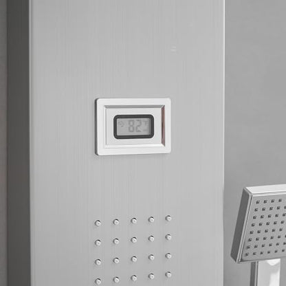 BWE Multi-Function Shower Panel System with Rainfall Shower Head Massage Body Jets and Handheld Shower Head 3 In1 Shower Panel Tower Stainless Steel for Home Hotel Resort Brushed Nickel and Chrome