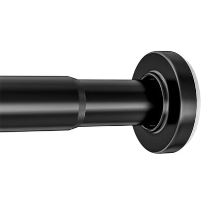 AmazerBath 72 x 72 Inches Plastic Heavy Duty Clear Shower Curtain with 3 Big Stones and 12 Grommets and AmazerBath Black 31-75 Inches Heavy Duty Shower Curtain Rod No Drill Easy Segmented Installation