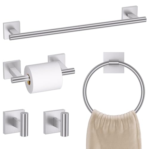 Brushed Nickel Bathroom Hardware Towel Bar Set, 5 Pieces Double Dase Toilet Paper Holder Towel Holder Set, 23.6 Inch Stainless Steel Towel Rack for Bathroom Wall Mount - color: Brushed Nickel, size: 5pieces B