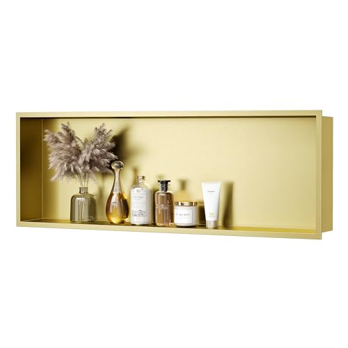 Neodrain Stainless Steel Shower Niche Gold 36"x12" No Tile Needed | Recessed Wall Niche, Space-Saving, Waterproof & Durable Niche for Shower Storage - color: Golden, size: 36X12In