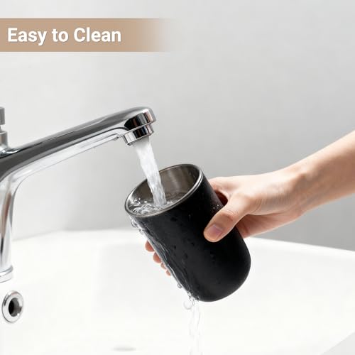 Unbreakable Stainless Steel Toothbrush Holder Tumbler Cup for Bathroom 13oz | Reusable Kids Bathroom Tumbler Cup & Tooth Brush Holder, Mens Countertop Toothpaste Organizer Storage Set, Black 2 Pack - color: Black