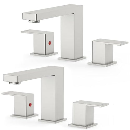 FORIOUS 2 Pack Brushed Nickel Bathroom Faucets 3 Hole, 8" Commercial Faucet | 8 Inch Widespread Bathroom Sink Faucet Brushed Nickel 3 Piece Set for Real Estate Procurement with Drain, Hose, Spare Aerator - color: Stainless Steel × 2, style: Modern