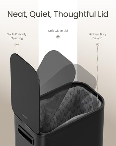Cesun Small Black Bathroom Trash Can with Lid Soft Close & Pedal, 1.3 Gal | Removable Inner Bucket, Slim Stainless Steel Garbage Can for Bedroom/Office, Included 5 Trash Bags, Hidden Bag, Built to Last - color: Black
