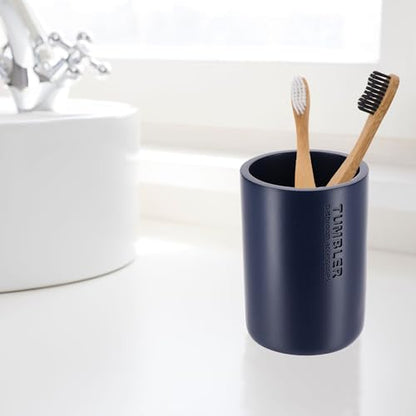 Bathroom Cup, Toothbrush & Toothpaste Holder, Resin, Matte Navy Blue | Compact, Vanity Organizer for Toothbrushes, Razors & Makeup Brushes, Easy to Clean Surface, Durable Construction - color: Navy Blue