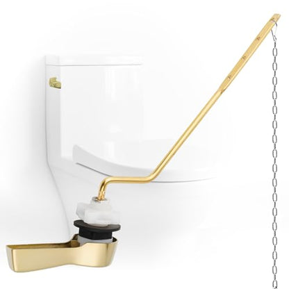 Universal Metal Shiny Gold Toilet Handle Lever Replacement Kits, Side Mount | Solid Brass Toilet Flush Handle Compatible with Kohler/American Standard/ TOTO/Gerber, Stainless Steel Chain, Easy to Install - color: Polished Gold, style: Side Mount Design