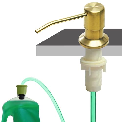 Soap Dispenser for Kitchen Sink (Gold),Built in Design Sink Soap Dispenser, Refill from The Top, Stainless Steel Kitchen Soap Pump with 48.8 InchTube Kit - color: Gold, style: Modern