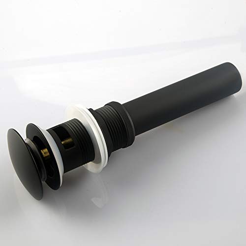 Shile Matte Black Push and Seal Pop Up Drain Stopper with Overflow for Bathroom Faucet Vanity Sink
