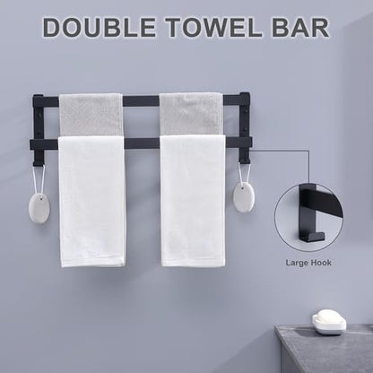 Double Towel Bar Towel Racks for Bathroom, Bath Towel Holders Wall Mount, Stainless Steel Towels Shelves Towel Rail, 2-Tiers (Matte Black, 24 Inches) - color: Matte Black, size: 24 Inches