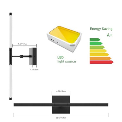 Tipace Hard-Wired LED Bathroom Light Fixtures Over Mirror,24W 360°Rotatable 5500K Black Vanity Light Bar,Modern Wall Sconce for Living Room,Bedroom,Hallway,23.6 Inch - size: 23.6 IN