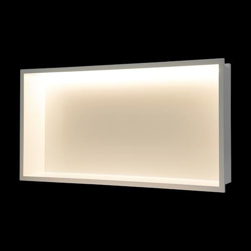 Shower Niche 25" x 13", Stainless Steel Bathroom Wall Niche, Recessed Wall Shelf with Lighting, Wall Cabinets for Bathroom Storage, White - color: White