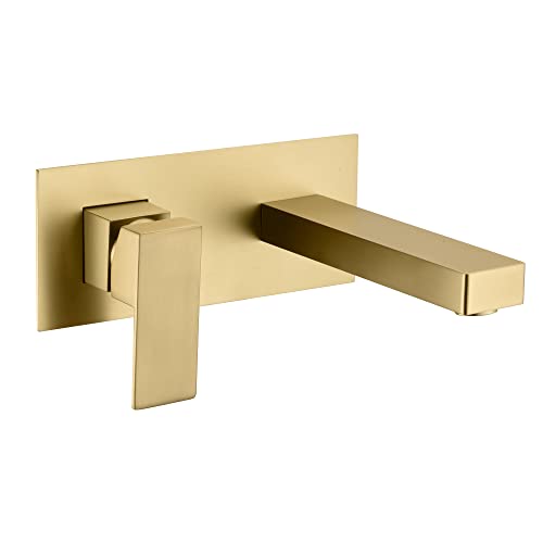 SUMERAIN Wall Mount Bathroom Sink Faucet, Brushed Gold | Rough in Valve Included, Left-Handed Single Handle - color: Brushed Gold, size: Left-Handed