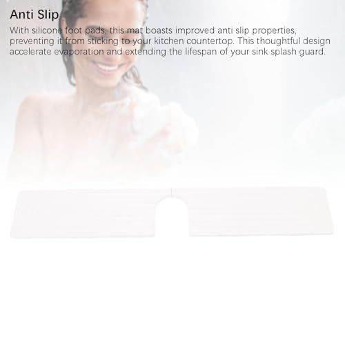 Quick Dry Porous Diatomite Faucet Mat for Kitchen Bathroom Countertop Protector with Non-Slip Feet 23.6x3.9 Inches (White) - color: White