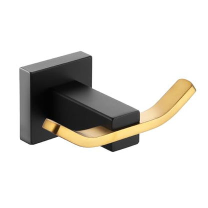 WOWOW Towel Hooks for Bathrooms Black and Gold, SUS304 Stainless Steel Coat Hook, Bathroom Robe Towel Holder, Heavy Duty Robe Hooks, Bathroom Double Towel Hooks for Coats, sponges, Wall Mount - color: Black and Gold