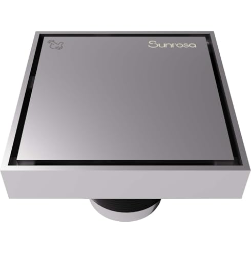 Sunrosa 6 Inch Square Shower Drain, Polished Chrome, 304 Stainless Steel | Reversible Tile-insert Cover, For Bathroom Renovatio, Press-to-lift Cover Design, One-piece Bent Design - color: Polished Chrome, size: 6"×6"