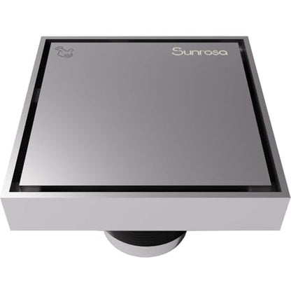 Sunrosa 6 Inch Square Shower Drain, Polished Chrome, 304 Stainless Steel | Reversible Tile-insert Cover, For Bathroom Renovatio, Press-to-lift Cover Design, One-piece Bent Design - color: Polished Chrome, size: 6"×6"