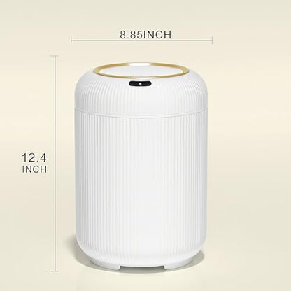 Automatic Motion Sensor Bathroom Trash Can with Lid,White and Gold | 3 Gallon Touchless Trash Bin,Auto Plastic Electric Garbage Cans Small White waste basket for Office, rv, Bedroom, Living Room - color: White