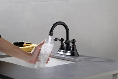 Oil Rubbed Bronze 4 Inch Centerset Bathroom Faucet 3 Hole with Drain,2 Pack | Derengge High Arc Classic 2-Handle Bathroom Faucet, Vanity Lavatory Faucet with 360° Swivel Spout，F-4501-ORB - color: Oil Rubbed BronzeX2
