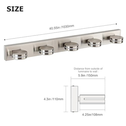 Brushed Nickel Bathroom Light Fixtures Over Mirror, 5-Light Bathroom Vanity Light, LED Dimmable Bath Lights, Modern Dimmable Vanity Lighting with Rotating Lamp Head, 5500K - color: Nickel-Dimmable