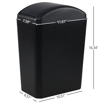 4.5 Gallon Plastic Swing Lid Trash Can, Swing-Top Trash Bin, Black | Small Slim Garbage Can, Waste Basket with Lid - color: Black