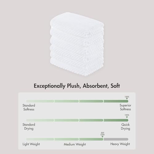 Madison Park 100% Zero Twist Cotton 6 Piece Bathroom Washcloth Set, White | 13" x 13" Bath Face Towels, 500 GSM Diagonal Ribbed Wash Cloths, Soft, Quick Dry, Highly Absorbent, Durable, Modern, OEKO TEX - color: White, size: 6 Piece Washcloth Towel Set