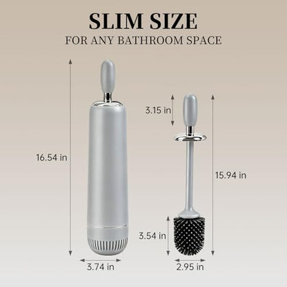 Toilet Brush and Holder Set,Luxury Toilet Brush & Sleek Stand, High-End Modern Silicone Toilet Brush Set, Non-Scratch Hygienic, Odor-Free Design - Easy to Clean (Matte Grey + Silver, B),Father's Day - color: Matte Grey + Silver