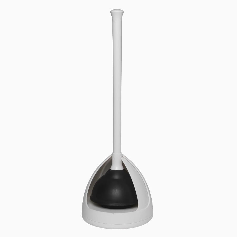 Toilet Plunger Drain Plunger with White Twist Caddy Storage Holder