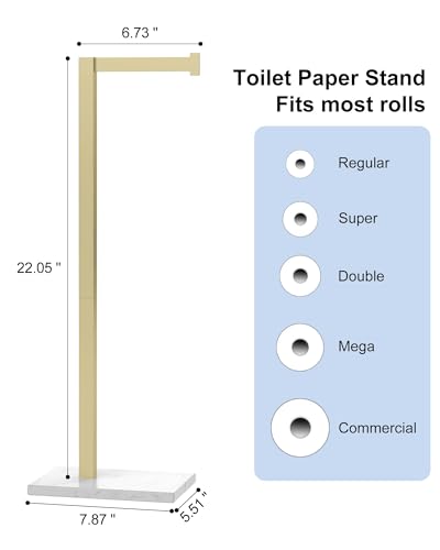 Freestanding Toilet Paper Holder Stand Brushed Gold Tissue Roll Holder | SUS 304 Stainless Steel Rustproof 22 Inch Rotating Bathroom Toilet Paper Stand for 4 Rolls with Marble Base by HOMEMYSTIQUE - color: Brushed Gold