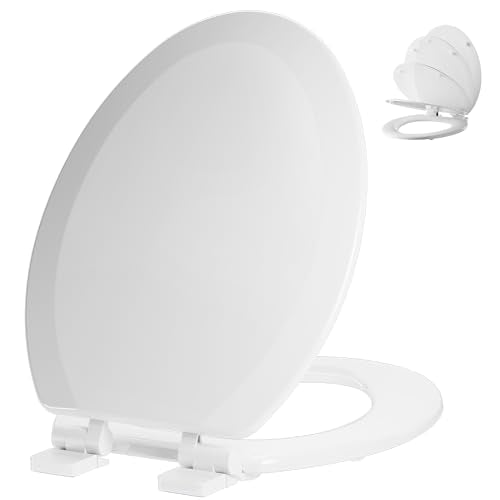 Elongated Toilet Seat Angol Shiold Quiet-Close Molded Wood Toilet Seat with Non-Slip Adjustable Hinges, Anti-Pinch Bumpers, Easy Install & Clean（White, Elongated 18.5''） - color: White, size: Elongated 18.5‘’