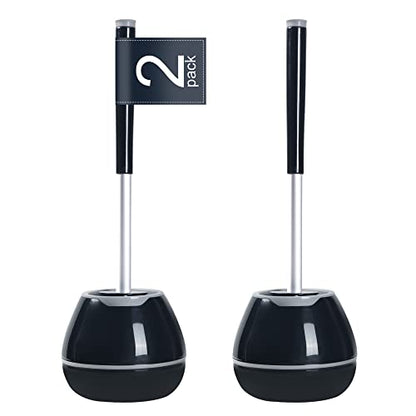 BOOMJOY Toilet Brush and Holder 2 Packs, Silicone Toilet Bowl Brush with Tweezers for Bathroom, RV Cleaning-Black & Grey - color: Black & Grey