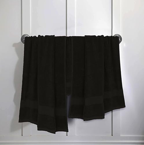 Feather & Stitch 100% Cotton 625 GSM Bath Towel Set of 6, Ultra Soft Highly Absorbent 2 Bath Towels, 2 Hand Towels & 2 Washcloth - Luxury Quick Dry Shower Towels (Black) - color: Black