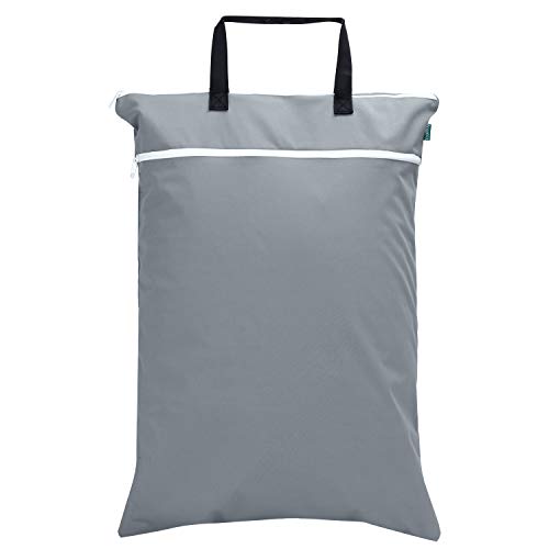 Teamoy Cloth Diapers Wet Dry Bag, Travel Tote Organizer, L, Gray | Waterproof, Reusable, Hanging Wet Bags with Two Compartments, for Swimsuits, Towels, Clothes, Laundry, Beach, Pool, Gym - color: Slate, size: Large (Pack of 1)