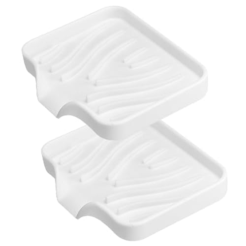 2 Pack Silicone Soap Dish with Drain, Self Draining Bar Soap Holder for Shower, Silicone Dish Soap Tray, Bathroom and Kitchen Sink Organizer, White - color: White