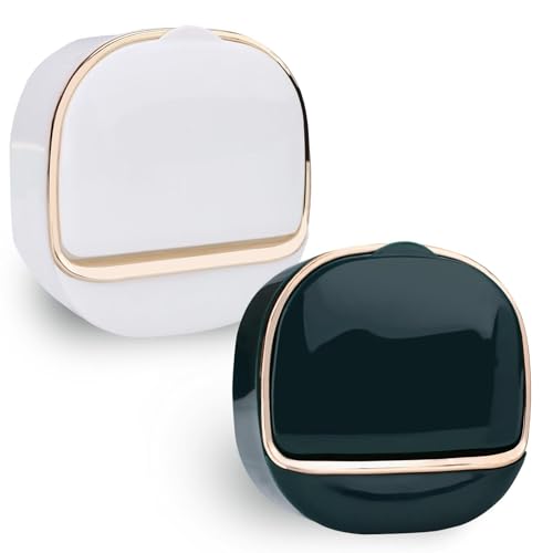 ASTIMESA 2 Packs Waterproof Wall-Mounted Soap Dishes Box, Adhesive Plastic Soap Holder with Drain Lid Tray for Bar Bathroom Shower Keep Dry Flip Self Draining White & Dark Blue - color: White & Dark Blue