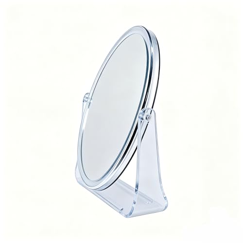1x/1x Double-Sided Makeup Mirror, Clear Acrylic Desktop Mirror, 360-Degree Rotating Portable Desktop Mirror, Ideal for Makeup Application, Shaving, and Daily Skincare (Clear, Oval)