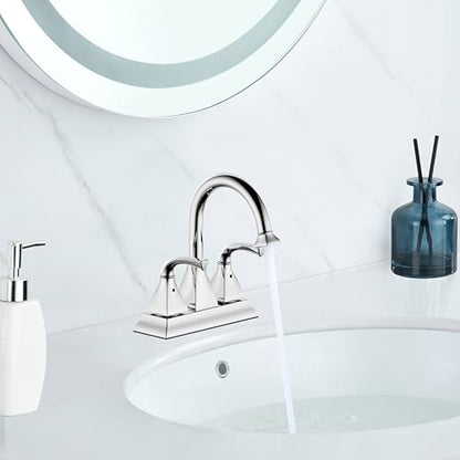 Centerset Polished Chrome Bathroom Faucet,4 Inch Two Handle Lavatory Bathroom Sink Faucet with Push up Pop-up Drain,F-4015-CP - color: Polished Chrome, size: Standard