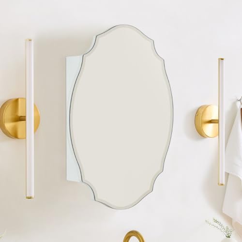 TOMACE Frameless Assymetrical Oval Medicine Cabinet with Beveled Mirror Irregular Surface Bathroom Medicine Cabinet Mirror with Storage for Bathroom 19'' H x 24'' W - size: 19'' x 24''