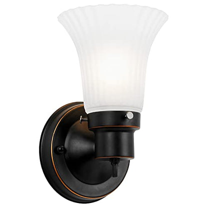 Design House Village Traditional 1-Light Indoor Dimmable Wall Sconce, Frosted Flute Glass, Twist On/Off Switch, Bathroom Bedroom Hallway, Oil-Rubbed Bronze, 8.25 in H x 5.1 in W, Uses 60W Bulb, 505115 | Dimmable, Wall Mount, Traditional, Steel, Lighting,