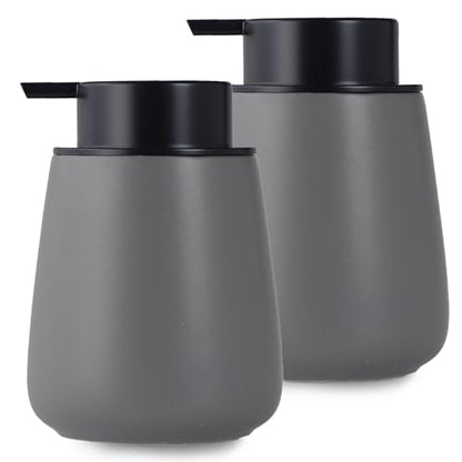 12Oz Hand Soap Dispenser - 2 Pack Ceramic Liquid Soap Dispenser Set | Lotion Dispenser with Easy-to-Press Pump, Reusable and Refillable Mordern Dish Soap Dispenser for Bathroom & Kitchen, Grey - color: Grey Liquid Dispenser
