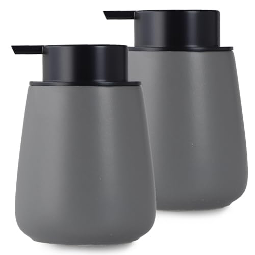 12Oz Hand Soap Dispenser - 2 Pack Ceramic Liquid Soap Dispenser Set | Lotion Dispenser with Easy-to-Press Pump, Reusable and Refillable Mordern Dish Soap Dispenser for Bathroom & Kitchen, Grey - color: Grey Liquid Dispenser