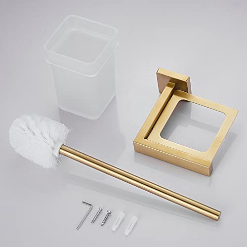 Brushed Gold Toilet Brush and Holder Set, NEWRAIN Wall Mounted Toilet Bowl Brush with Long Handle, Stainless Steel Toilet Brushes for Bathroom-Space Saving - color: Brushed Gold