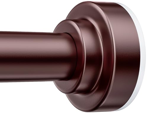 TEECK Shower Curtain Rod, 32-104 inch Adjustable Spring Tension Curtain Rod, Never Rust Anti-Slip Shower Curtain Rod for Bathroom, No Drilling, Never Collapse, Easy to Use, Brown - color: Brown, size: 32-104 Inches