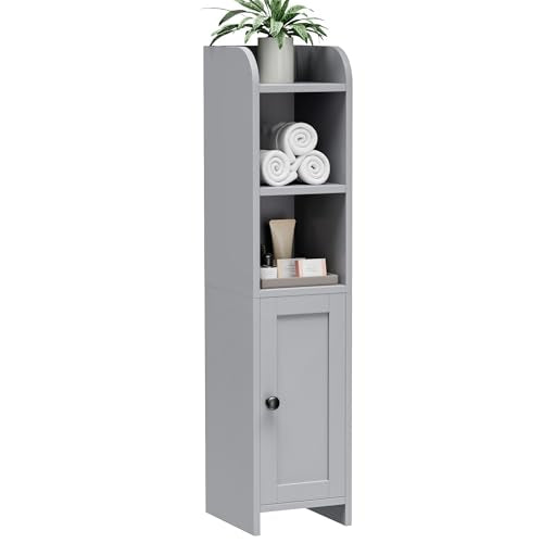 Homhedy Small Bathroom Storage Cabinet, Narrow Toilet Paper Cabinet | Corner Floor Cabinet with Door and Shelves, Slim Bathroom Cabinet for Small Spaces, 7.9" D x 7.1" W x 31" H, Gray - color: Grey, size: 7.9"D x 7.1"W x 31"H