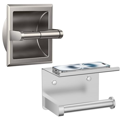 FORIOUS Recessed Toilet Paper Holder, Stainless Steel Durable Tissue Roll Holder Wall Mount for Bathroom Space Saving Design with Mounting Bracket, Wall Toilet Paper Dispenser Insert, Brushed Nickel
